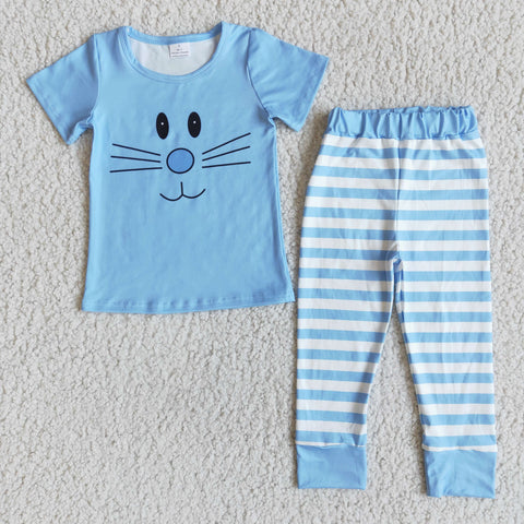 D7-5 Boy Blue Bunny Striped Pajamas Outfit-promotion 2024.1.20