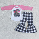 Girl Pink Cow Plaid & White Outfit