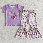 E7-3 Girl Purple Floral Short Sleeve Roses Pant Outfit-promotion 2024.2.24