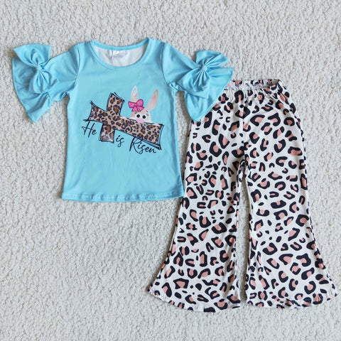 E5-1 Girl Rabbit Cross Bow Short Sleeve Leopard Pant Outfit-promotion 2024.1.27