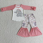 Girl Pink Elephant Floral Outfit