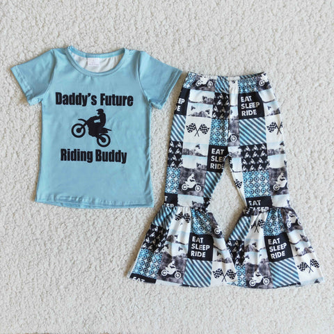 E8-18 Daddy's Future Riding Buddy Girl Patchwork Outfit-promotion 2024.2.24