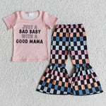 E8-28 Just A Bad Baby With A Good Mama Girl Colorful Plaid Outfit-promotion 2024.2.24