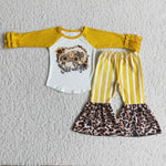 Clearance Girl Sunflowers Cow Striped Leopard Outfit