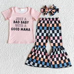 E8-28 Just A Bad Baby With A Good Mama Girl Colorful Plaid Outfit-promotion 2024.2.24