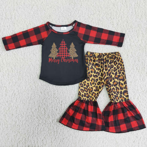 Girl Merry Christmas Tree Leopard Pant Outfit