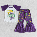 Little Miss Mardi Gras Girl Purple Sequin Outfit