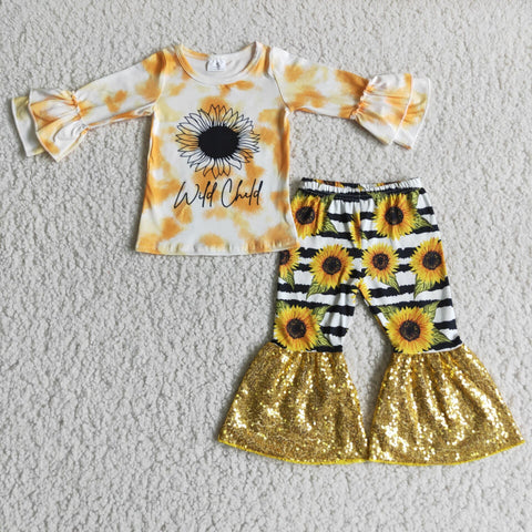 6 A10-13 Girl Wild Child Sunflowers Sequin Outfit-promotion 2024.9.21