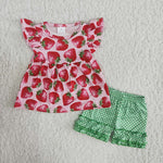 Girl Strawberry Green Polka Shorts Outfit