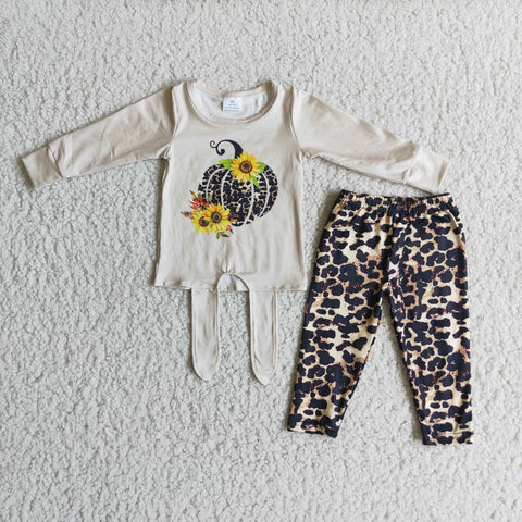 Clearance Girl Sunflowers Pumpkin Leopard Pencil Pant  Outfit