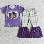 Mardi Gras Girl Purple Sequin Pant Outfit