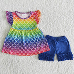 A7-4 Girl Colorful Scale Navy Shorts Outfit-promotion 2024.6.15
