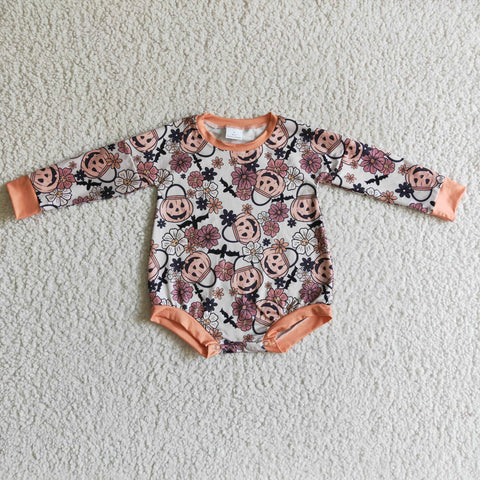 Halloween Boy&Girl Pumpkin Floral Print Orange Long Sleeve Baby Romper