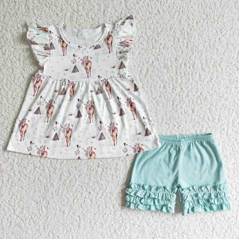 GSSO0111 Girls White Cactus Summer Flutter Sleeve Top Lace Shorts Outfit-promotion 2024.6.22