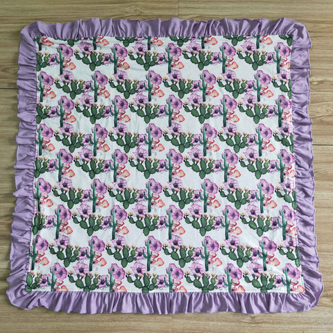 Purple Cactus Print Baby Ruffle Blankets
