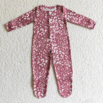 LR0117 Baby Girl Pink Leopard Long Sleeve Toddler Clothes Button Romper-promotion 2024.11.23