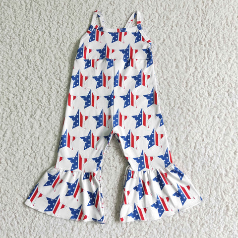 4th Of July White Star Baby Girls Summer Jumpsuit