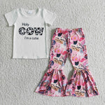 GSPO0033 Cow Girl White Short Sleeve Shirt Pink Bell Bottom Pants Outfit-promotion 2024.6.8