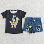 Girl Alpaca Cactus Denim Outfit