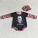 Boy&Girl Letter Print Black And Pink Skull Print Little Baby Long Sleeve Kids Romper