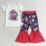 Halloween Girl White Men Print Short Sleeve Bell Bottom Pants Girls Clothing Outfit