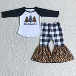 Girl Christmas Trees Plaid Leopard Outfit