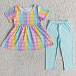 E6-2 Girl Colorful Toys Short Sleeve Blue Pant Outfit-promotion 2024.2.5