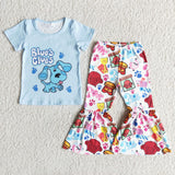 E8-5 Clearance Boy & Girl Blue's Dog Short Sleeve Paw Print Pant Outfits