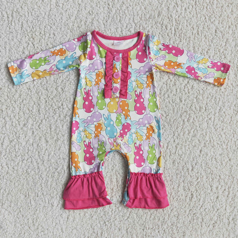 6 A19-18 Girl Easter Colorful Bunny Long Sleeve Romper-promotion 2024.2.5