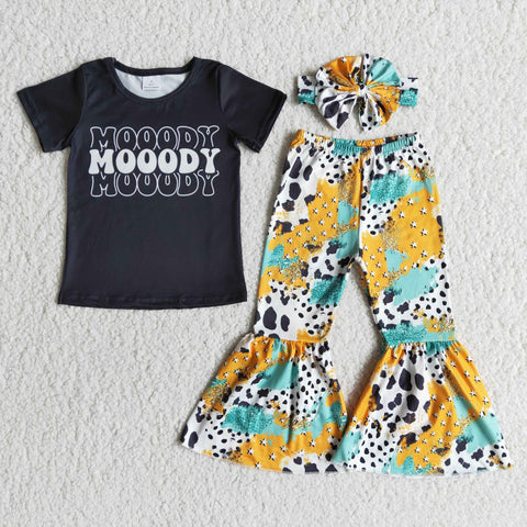 E8-3 Girl Moody Short Sleeve Cow Patchwork Pant Outfit-promotion 2024.3.2