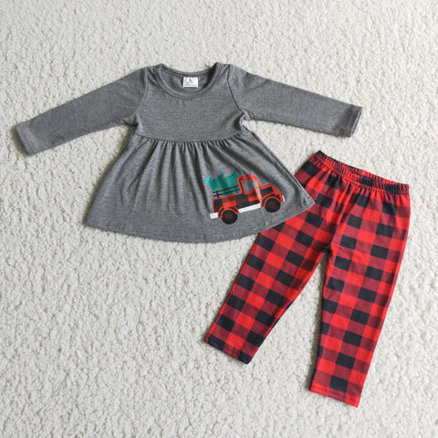 Girl Car Tunic Plaid Pant Outfit