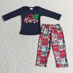 Boy Car Patchwork Plaid Outfit