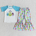 Girl Happy Easter Short Sleeve Cartoon Print Pant Outfit
