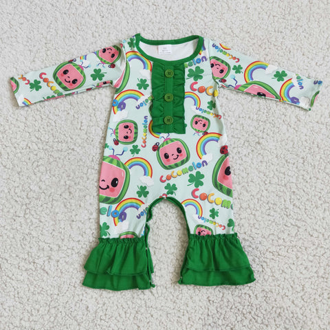 6 A9-4 Girl St Patrick Green Cartoon Long Sleeve Romper-promotion 2025.2.22
