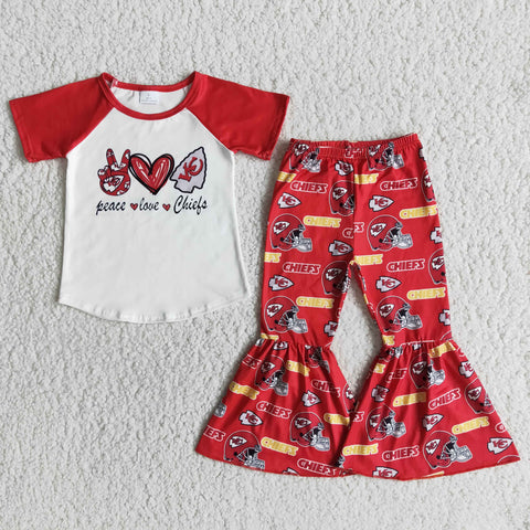 Girl Peace Love Chiefs Short Sleeve Print Pant Outfit