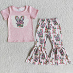 E10-16 Girl Colorful Bunny  Short Sleeve Striped Pant Outfit-promotion 2024.2.5