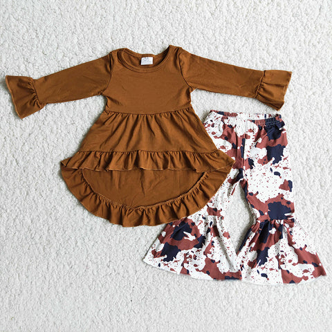 Girl Brown Tunic Cow Print Outfit