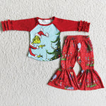 Girl Christmas Red Clothes Green Monster Tree Bell Bottom Outfits