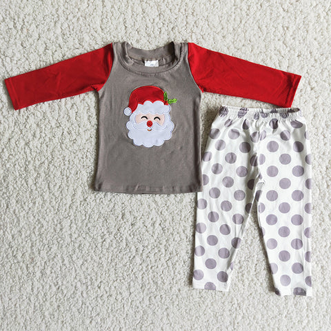 Boy Embroidery Santa Claus Dot Pant Outfits