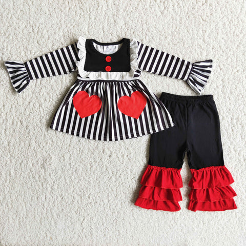 Girl Black & White Striped Balck Pant Outfit