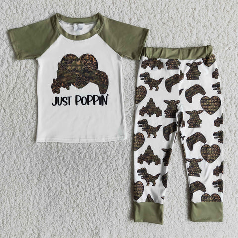 Boy Just Poppin' Short Sleeve Army Green Toy Pant Outfit