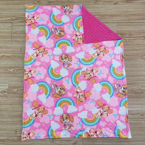 Baby Pink Dog Rainbow Minky Blanket