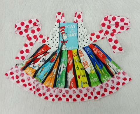 A12-22 Letter Print Red Stripe Red Dot Girl Patchwork Twirl Dress-promotion 2024.1.20