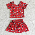 Summer Fashion Girls Red Dot Short Sleeve Skirt Outfits