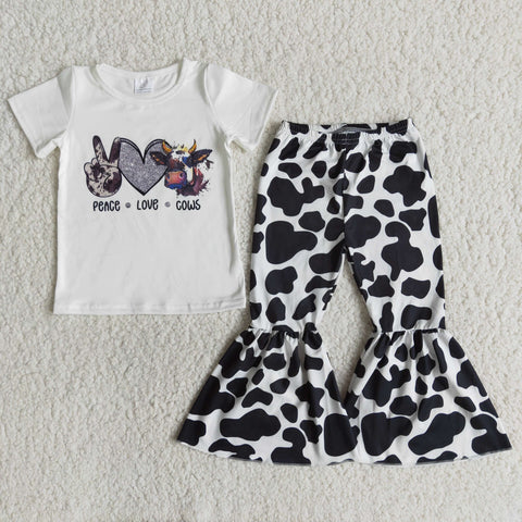 E12-26 Peace Love Cows Girl Black & White Print Pant Outfit-promotion 2024.3.9