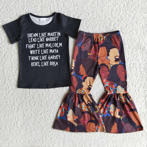 Girl Letter Short Sleeve Black Print Outfit