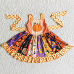 Clearance Girl Halloween Pumpkin Patchwork Swirl Dress