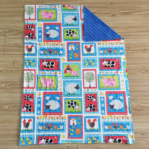 Baby Farm Animal Patchwork Minky Blanket