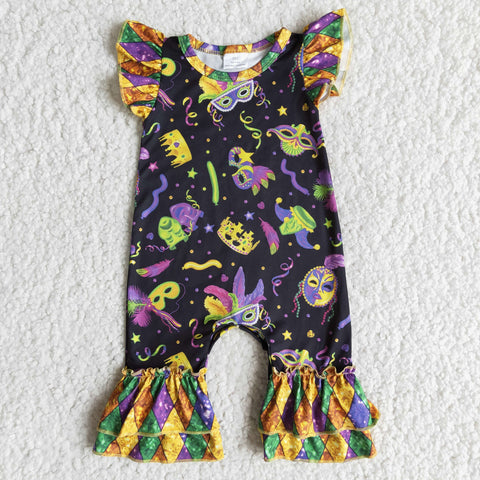 Girl Mardi Gras Short Sleeve Romper