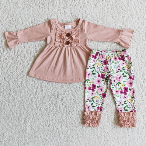Girl Pink Ruffles Tunic Floral Outfit